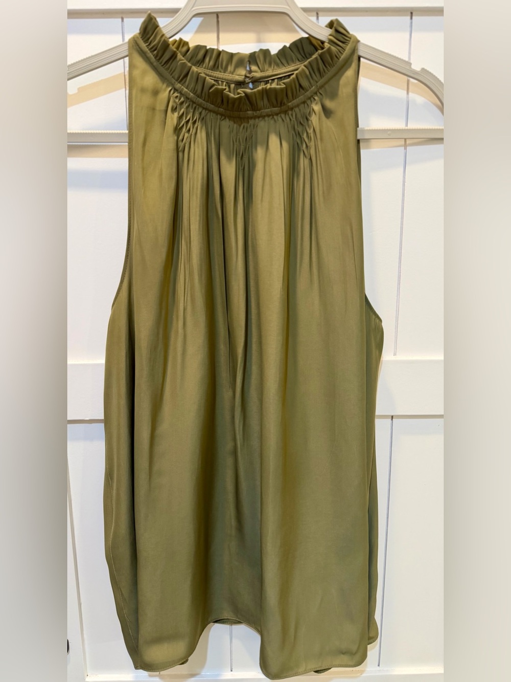 Ramy Brook Olive Green Sleeveless Smocked Neck Women's Top Size XL
